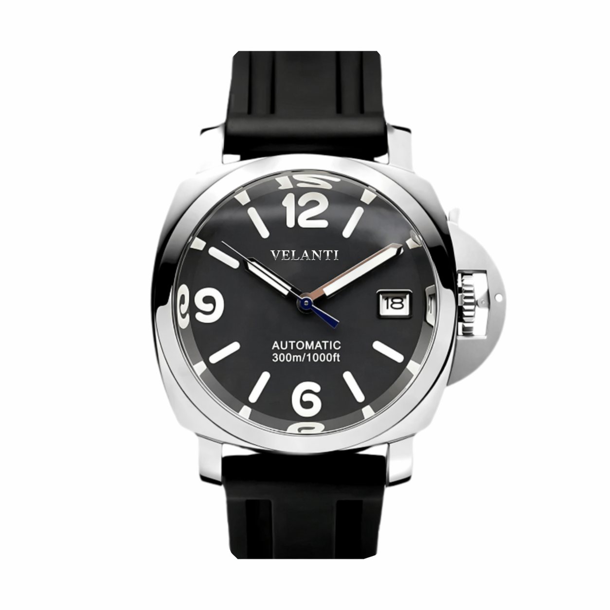 Panerai-style custom mod watch, Velanti Milano Panvel Black Rubber, main product photo