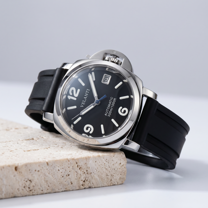 Panerai-style custom mod watch, Velanti Milano Panvel Black Rubber, product photo 2