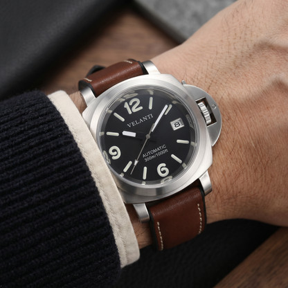 Panerai-style custom mod watch, Velanti Milano Panvel Brown Leather, product photo 8