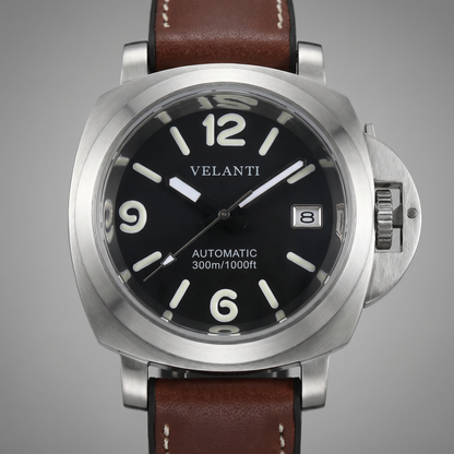 Panerai-style custom automatic watch, Velanti Milano Panvel Brown Leather, watch detail photo 11