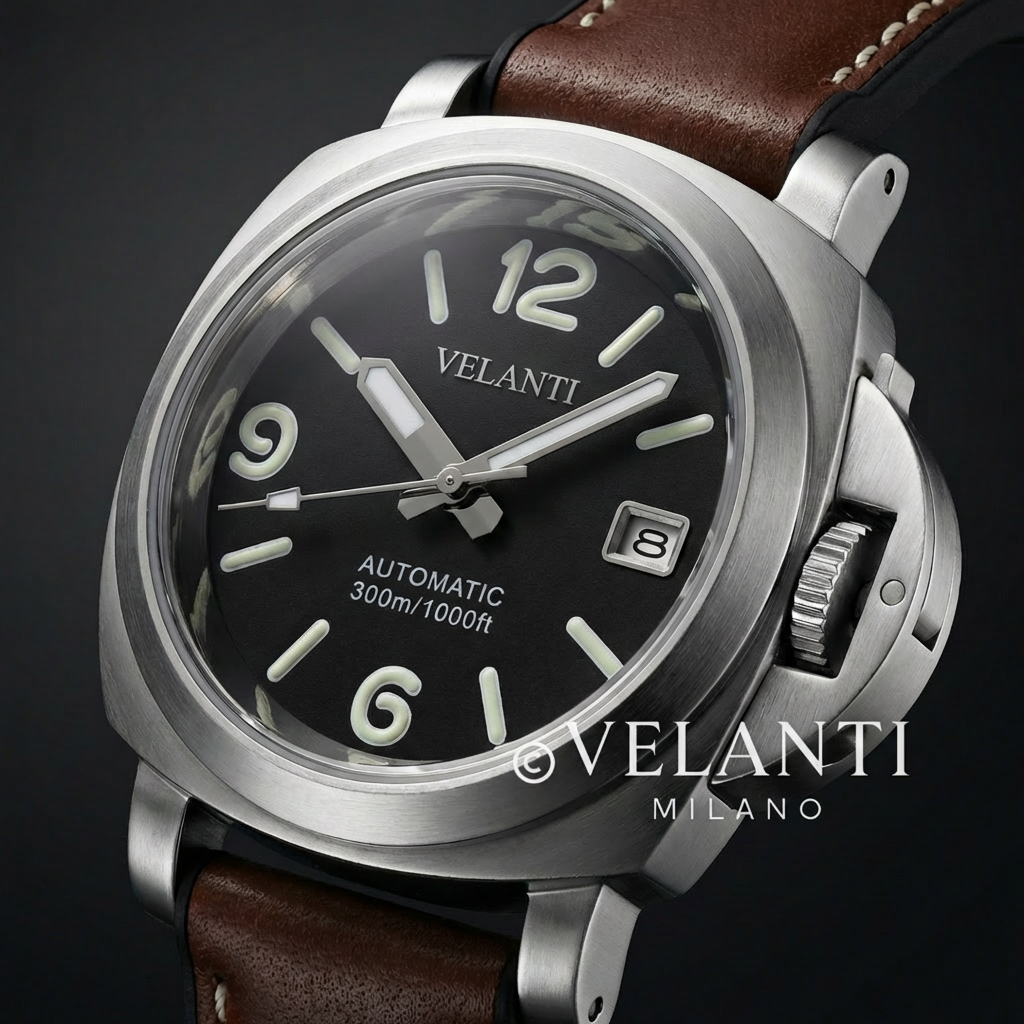 Panerai-style custom mod watch, Velanti Milano Panvel Brown Leather, product photo 6