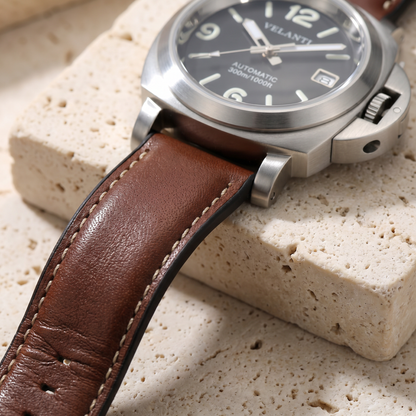 Panerai-style custom mod watch, Velanti Milano Panvel Brown Leather, product photo 3
