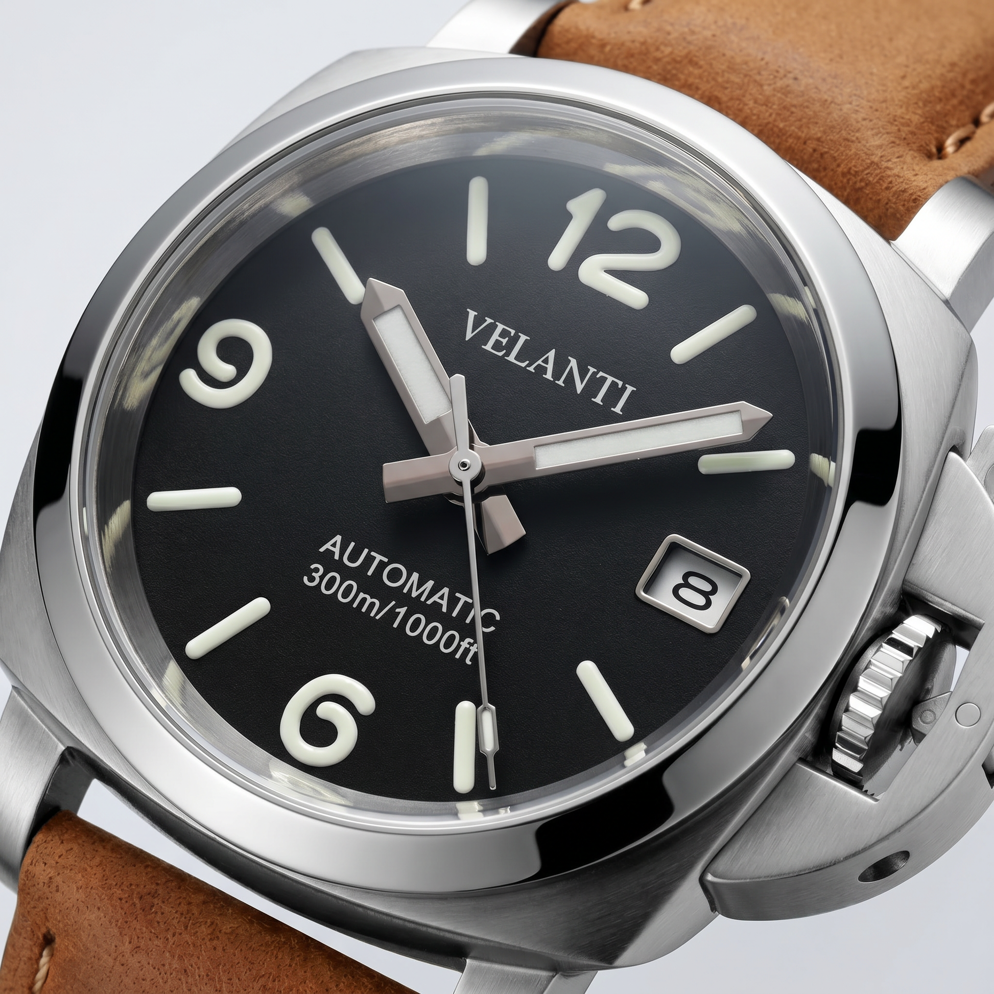 Panerai-style custom mod watch, Velanti Milano Panvel Sand Leather, product photo 3
