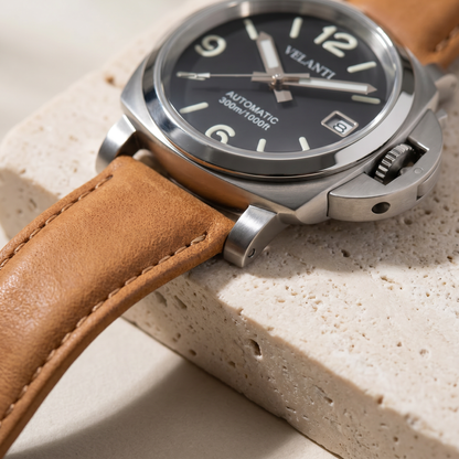 Panerai-style custom mod watch, Velanti Milano Panvel Sand Leather, product photo 4