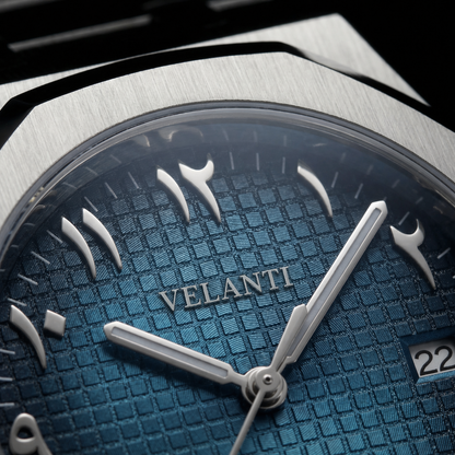 Royal Oak-style custom mod watch, Velanti Milano Royal Veloak Arabic Blue, product photo 6