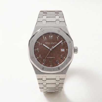 Royal Oak-style custom mod watch, Velanti Milano Royal Veloak Arabic Brown, product photo 4
