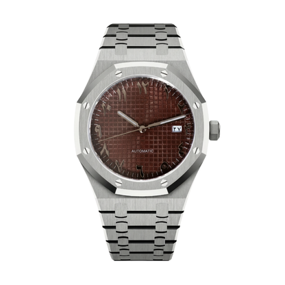Royal Oak-style custom mod watch, Velanti Milano Royal Veloak Arabic Brown, main product photo