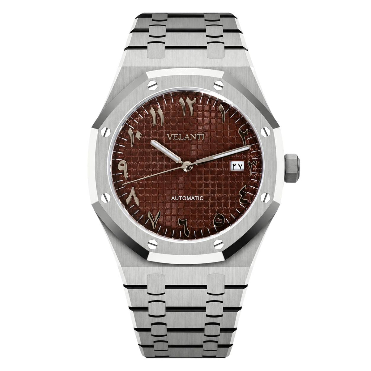 Royal Oak-style automatic watch, Velanti Milano Royal Veloak Arabic Brown, main product photo