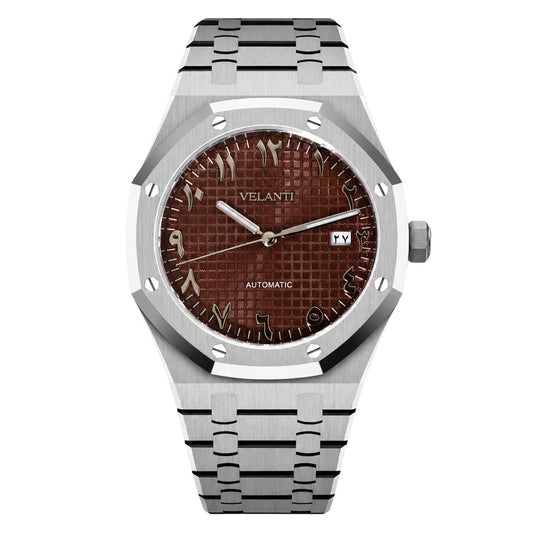 Royal Oak-style automatic watch, Velanti Milano Royal Veloak Arabic Brown, main product photo