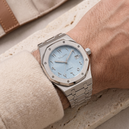 Royal Oak-style custom mod watch, Velanti Milano Royal Veloak Arabic Ice Blue, product photo 5