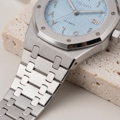 Royal Oak-style custom mod watch, Velanti Milano Royal Veloak Arabic Ice Blue, product photo 4