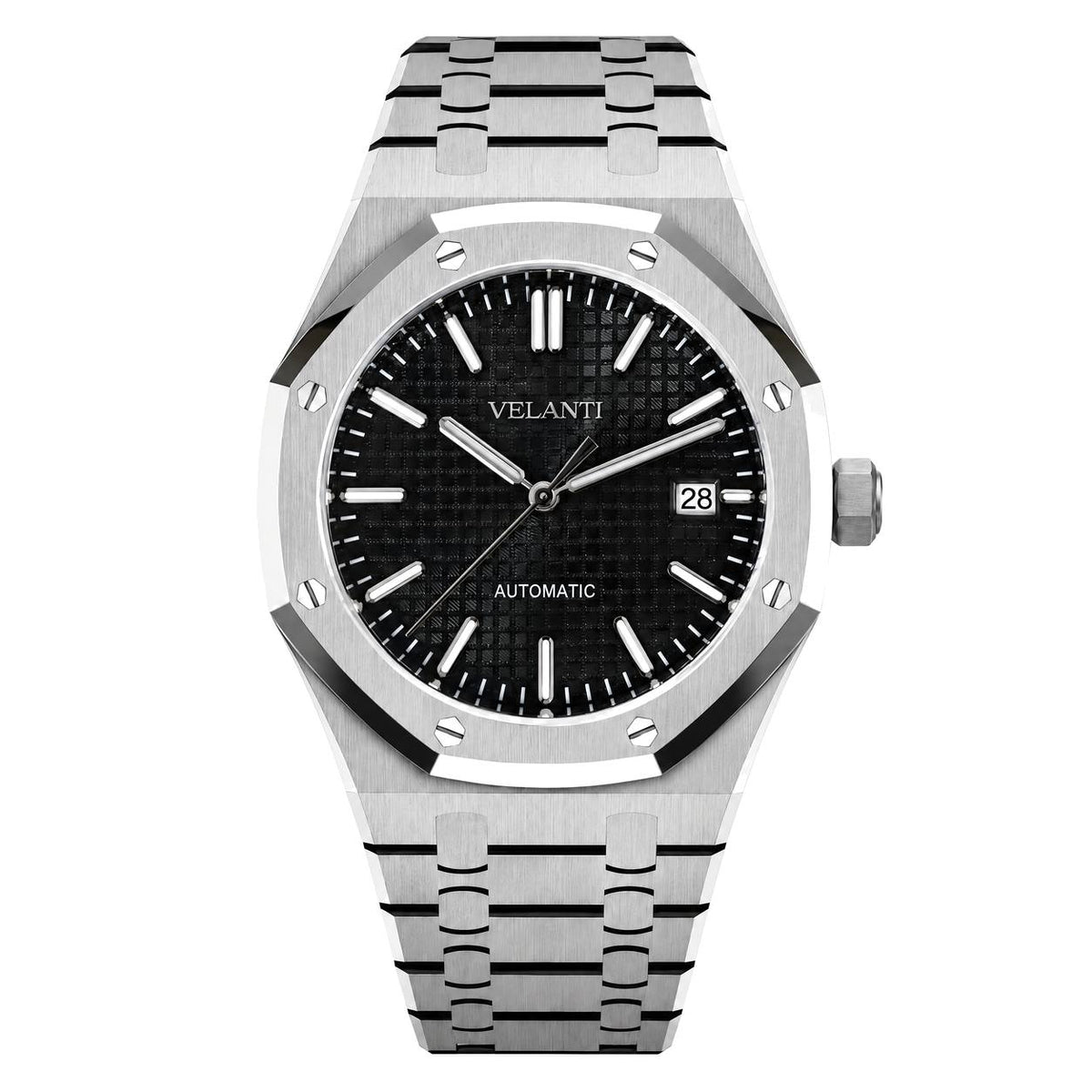 Royal Oak-style automatic watch, Velanti Milano Royal Veloak Black, main product photo