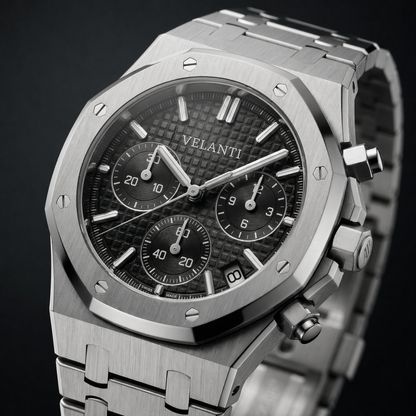 Royal Oak-style custom chronograph watch, Velanti Milano Royal Veloak Chrono Black, product photo 4