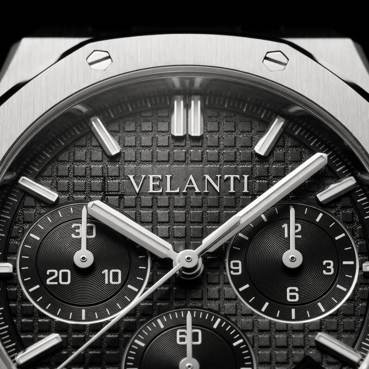 Royal Oak-style custom chronograph watch, Velanti Milano Royal Veloak Chrono Black, product photo 5