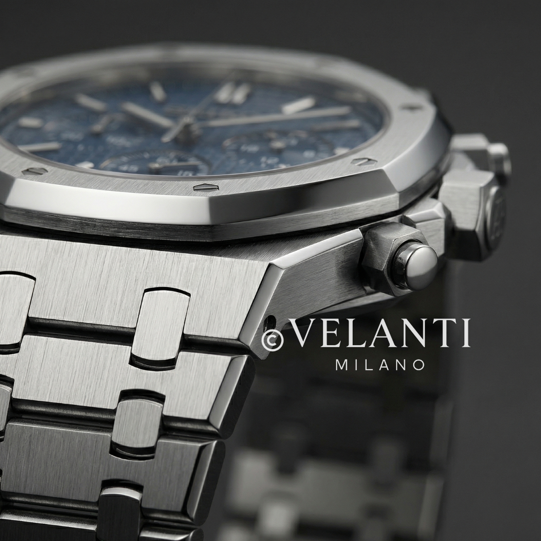 Royal Oak-style custom chronograph watch, Velanti Milano Royal Veloak Chrono Blue, product photo 4