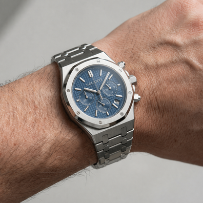 Royal Oak-style custom chronograph watch, Velanti Milano Royal Veloak Chrono Blue, product photo 5