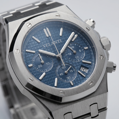 Royal Oak-style custom chronograph watch, Velanti Milano Royal Veloak Chrono Blue, product photo 6