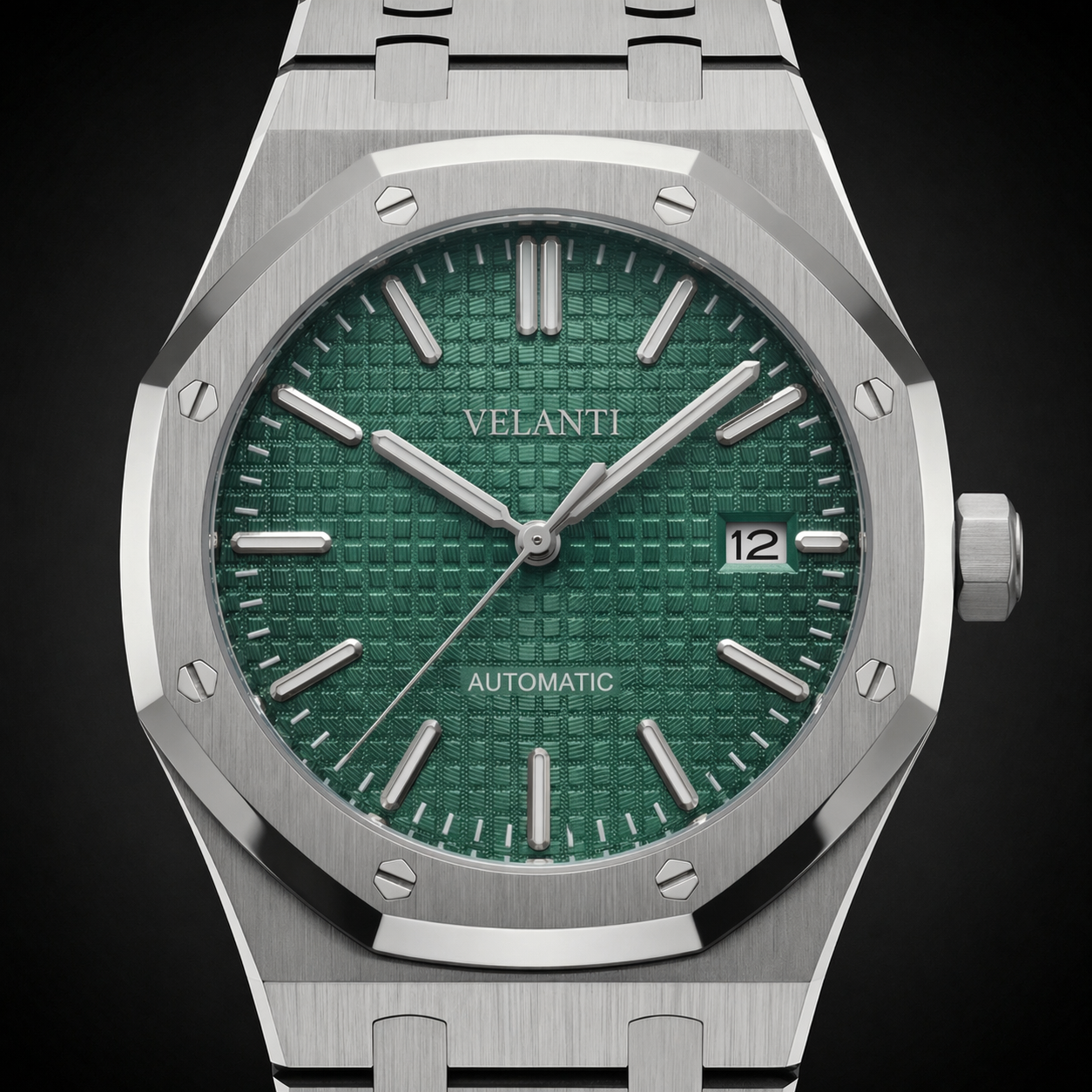 Royal Oak-style custom mod watch, Velanti Milano Royal Veloak Green, product photo 3