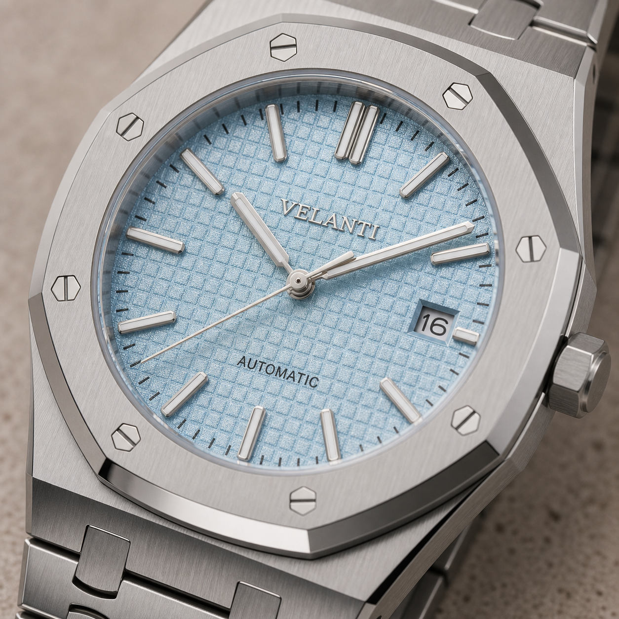 Royal Oak-Style Mod Watch — Ice Blue | Custom Automatic NH35