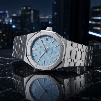 Royal Oak-style custom mod watch, Velanti Milano Royal Veloak Ice Blue, product photo 10
