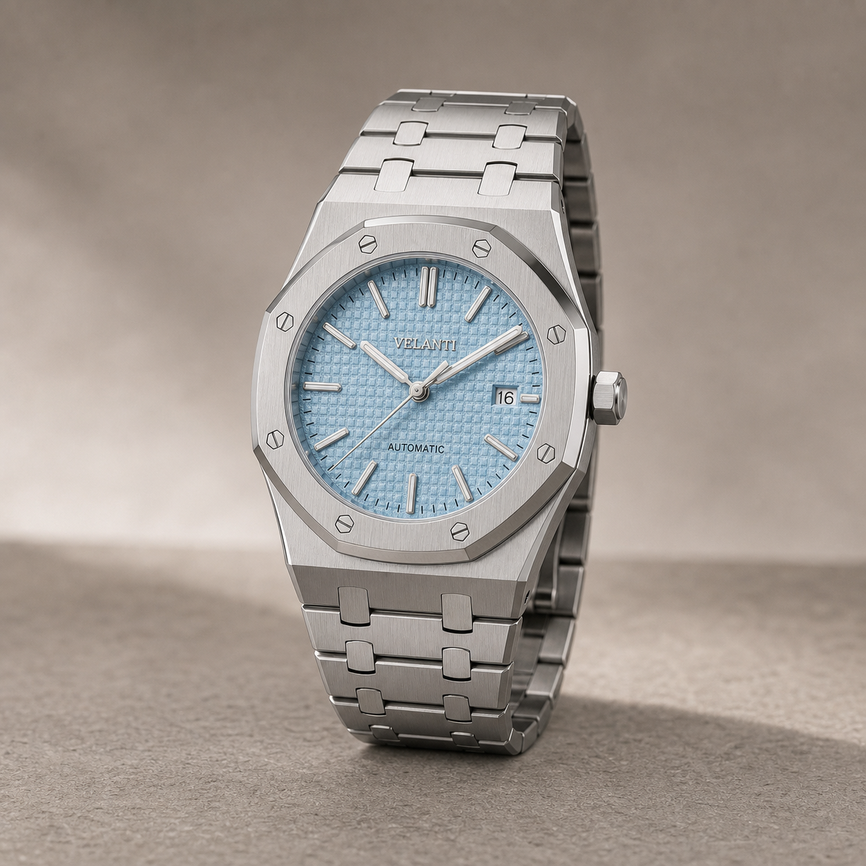 Royal Oak-Style Mod Watch — Ice Blue | Custom Automatic NH35