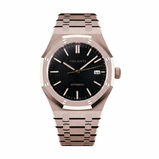 Royal Oak-style mod watch Rose Gold Black Velanti Milano Royal Veloak main product photo