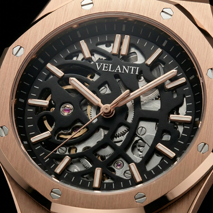 Royal Oak-style custom mod watch, Velanti Milano Royal Veloak Rose Gold Skeleton, product photo 5