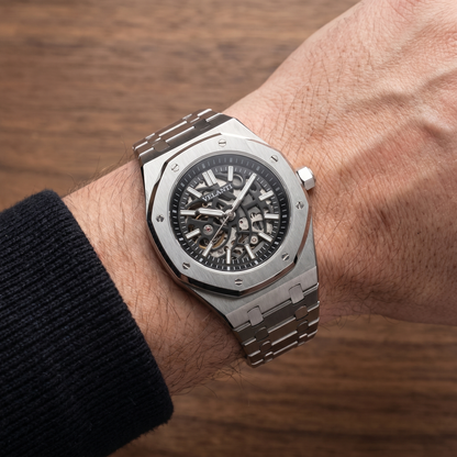 Royal Oak-style automatic watch, Velanti Milano Royal Veloak Skeleton, on-wrist photo