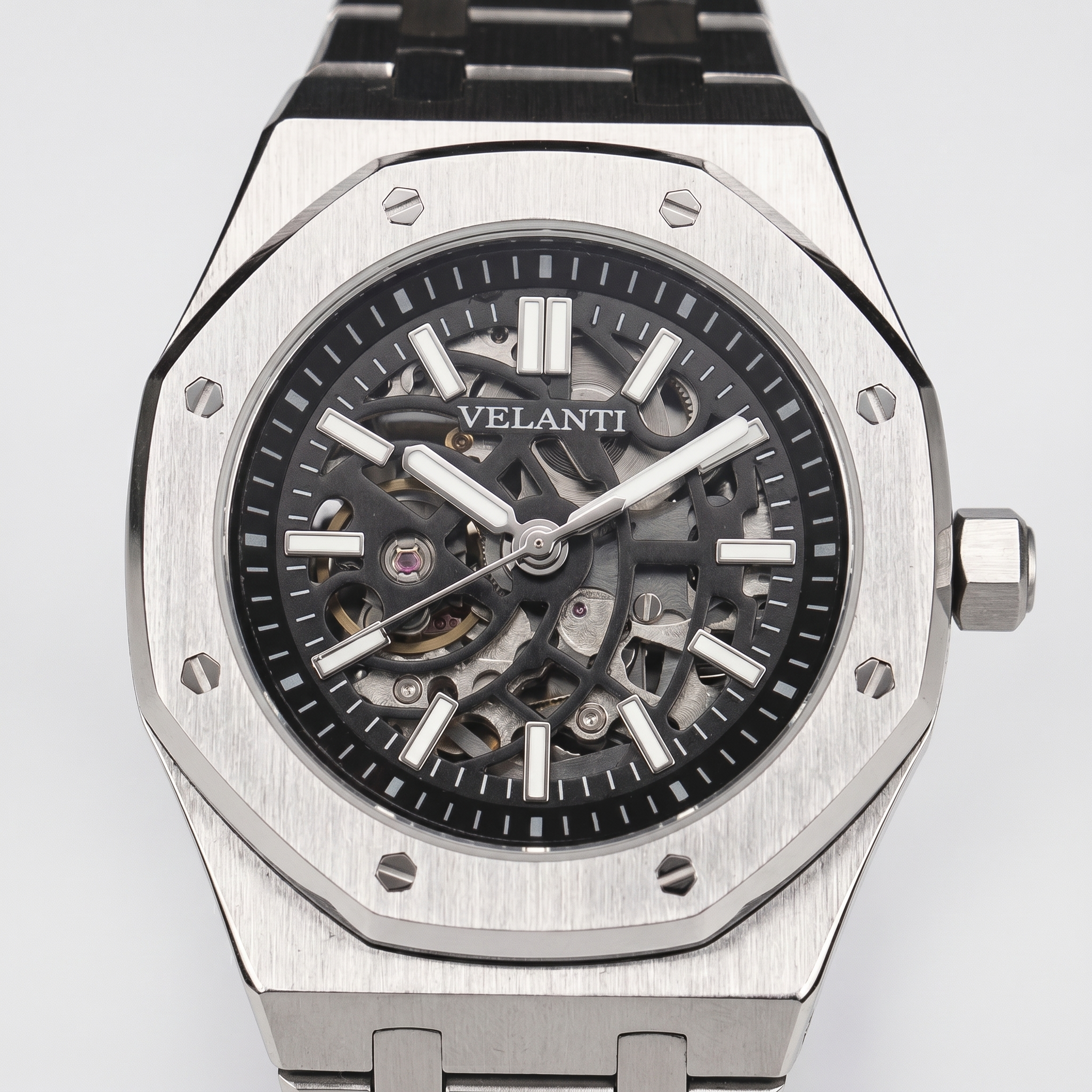 Royal Oak-style automatic watch, Velanti Milano Royal Veloak Skeleton, watch detail photo 9