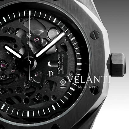 Royal Oak-style custom mod watch, Velanti Milano Royal Veloak Skeleton Full Black, product photo 4