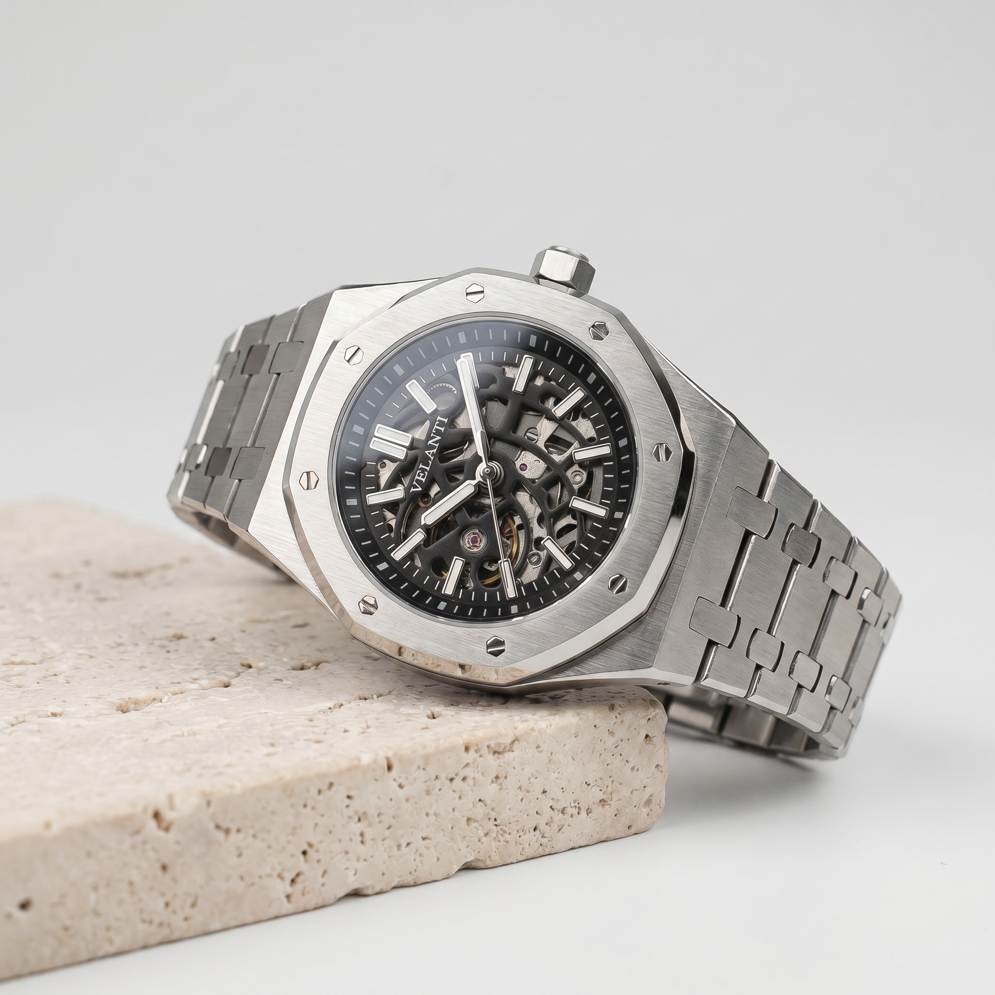 Royal Oak-style automatic watch, Velanti Milano Royal Veloak Skeleton, product photo 3