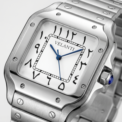 Santos-style automatic watch, Velanti Milano Santvel Arabic White, watch detail photo 7