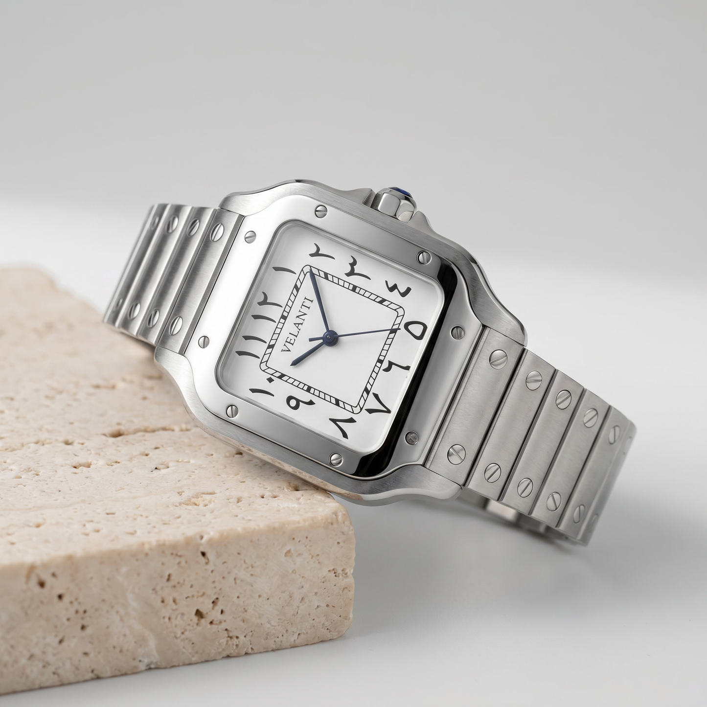 Santos-style mod watch White Arabic Velanti Milano Santvel product photo 2