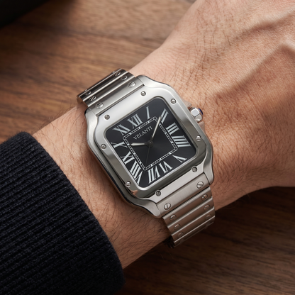 Santos-style automatic watch, Velanti Milano Santvel Black worn on wrist photo 6