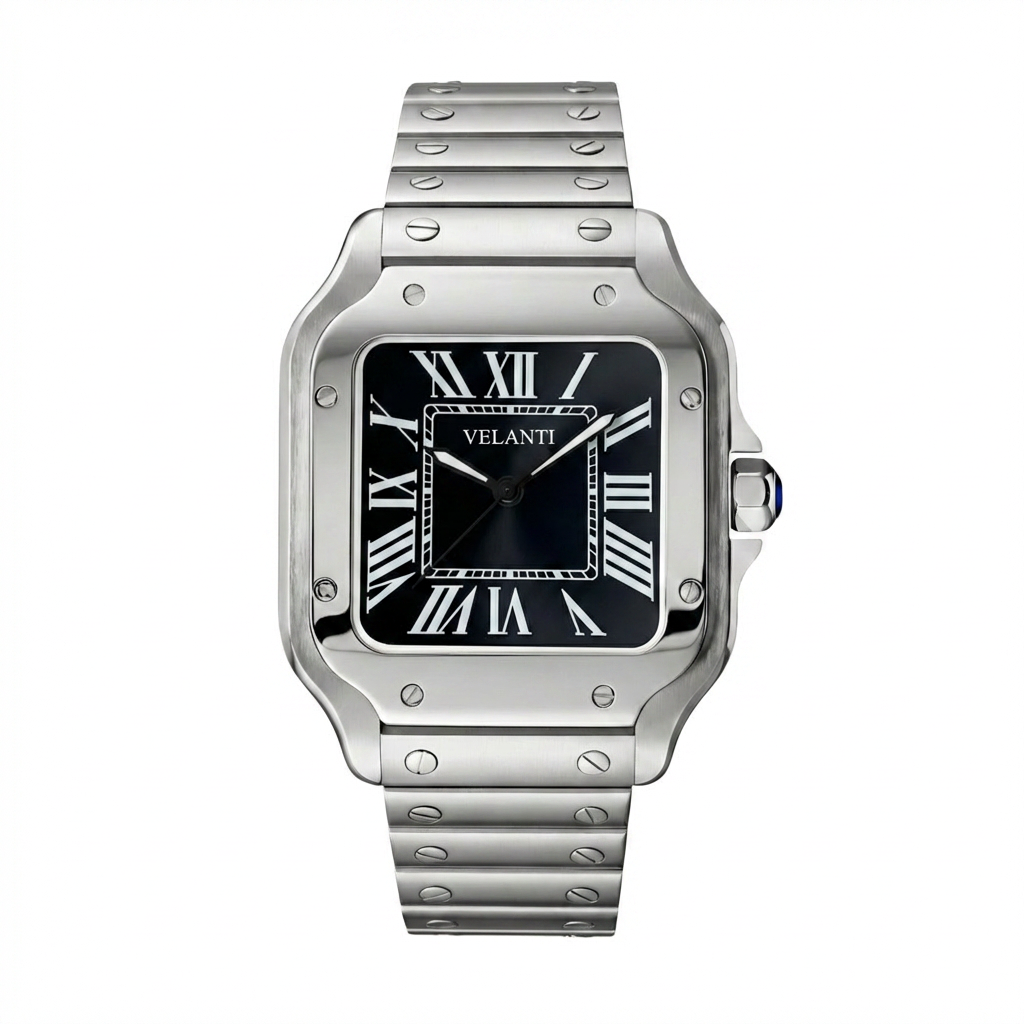 Santos-style mod watch Black Velanti Milano Santvel main product photo