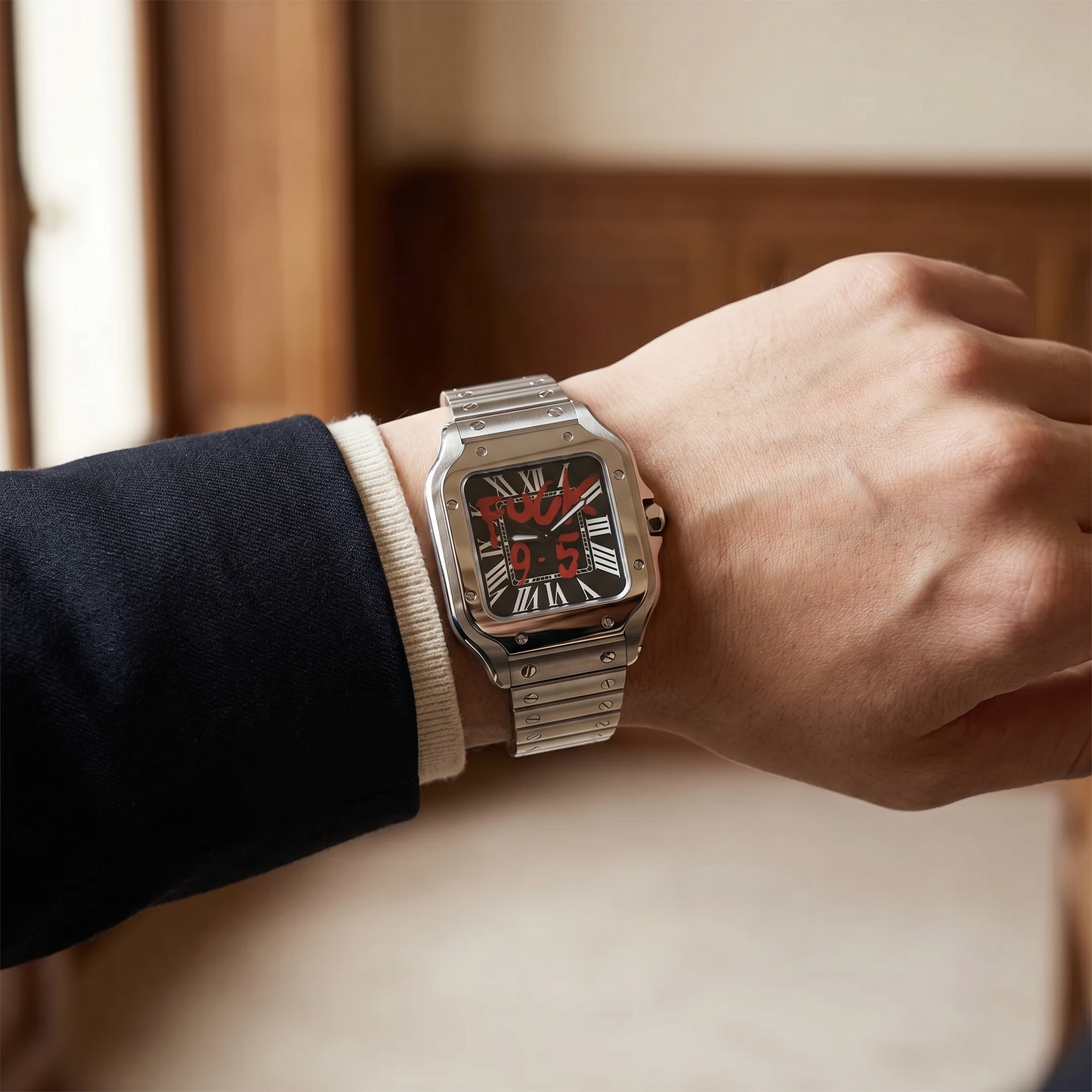 Santos-style custom mod watch, Velanti Milano Santvel Black Fck 9 To 5, product photo 13