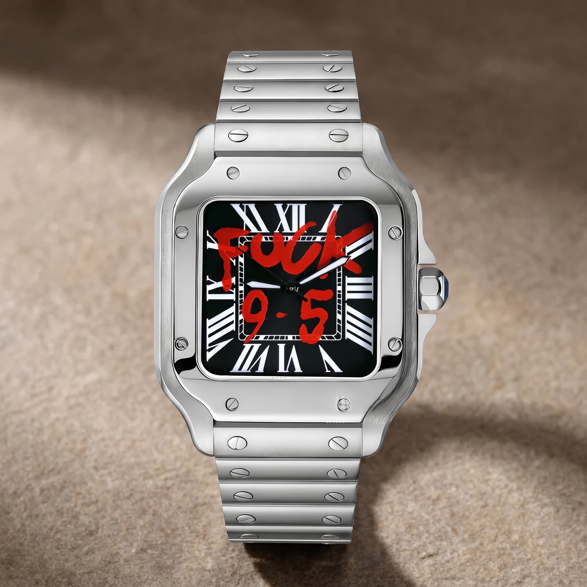 Santos-style custom automatic watch, Velanti Milano Santvel Black Fck 9 To 5, watch detail photo 16