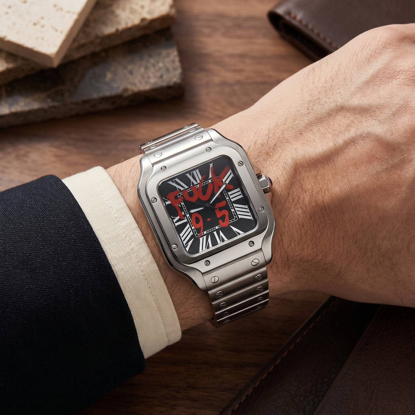 Santos-style custom mod watch, Velanti Milano Santvel Black Fck 9 To 5 worn on wrist photo 17