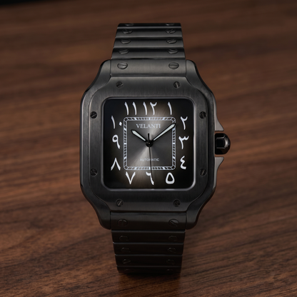 Santos-style automatic watch, Velanti Milano Santvel Black Ghost Arabic, watch detail photo 8