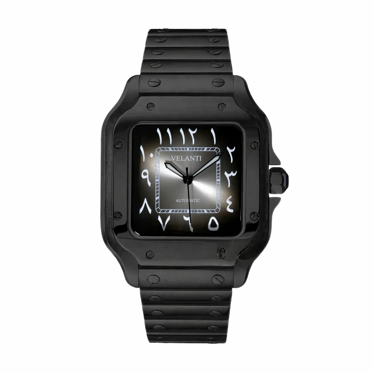 Santos-style mod watch Black Arabic Ghost Velanti Milano Santvel main product photo