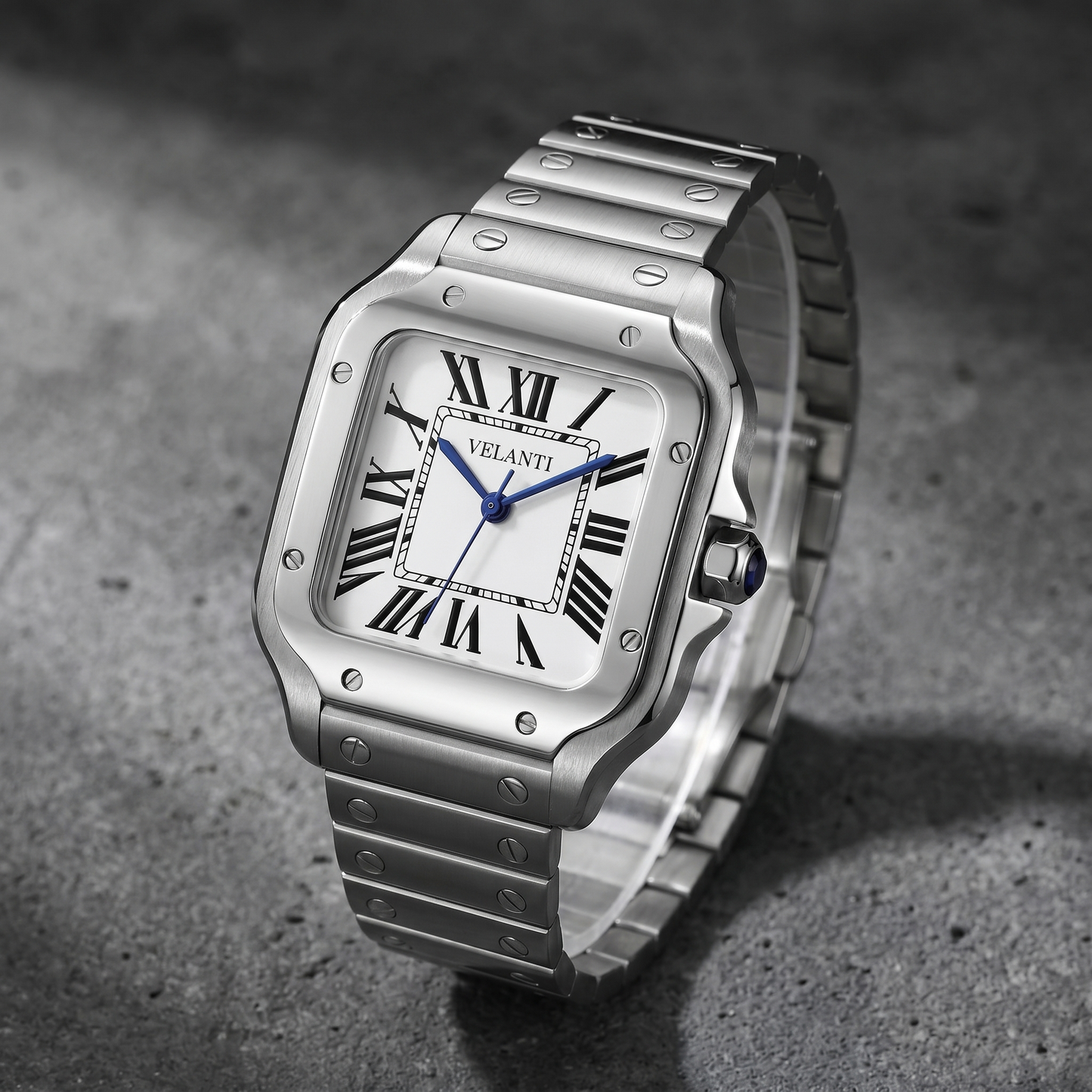 Santos-style custom automatic watch, Velanti Milano Santvel White, bracelet detail photo
