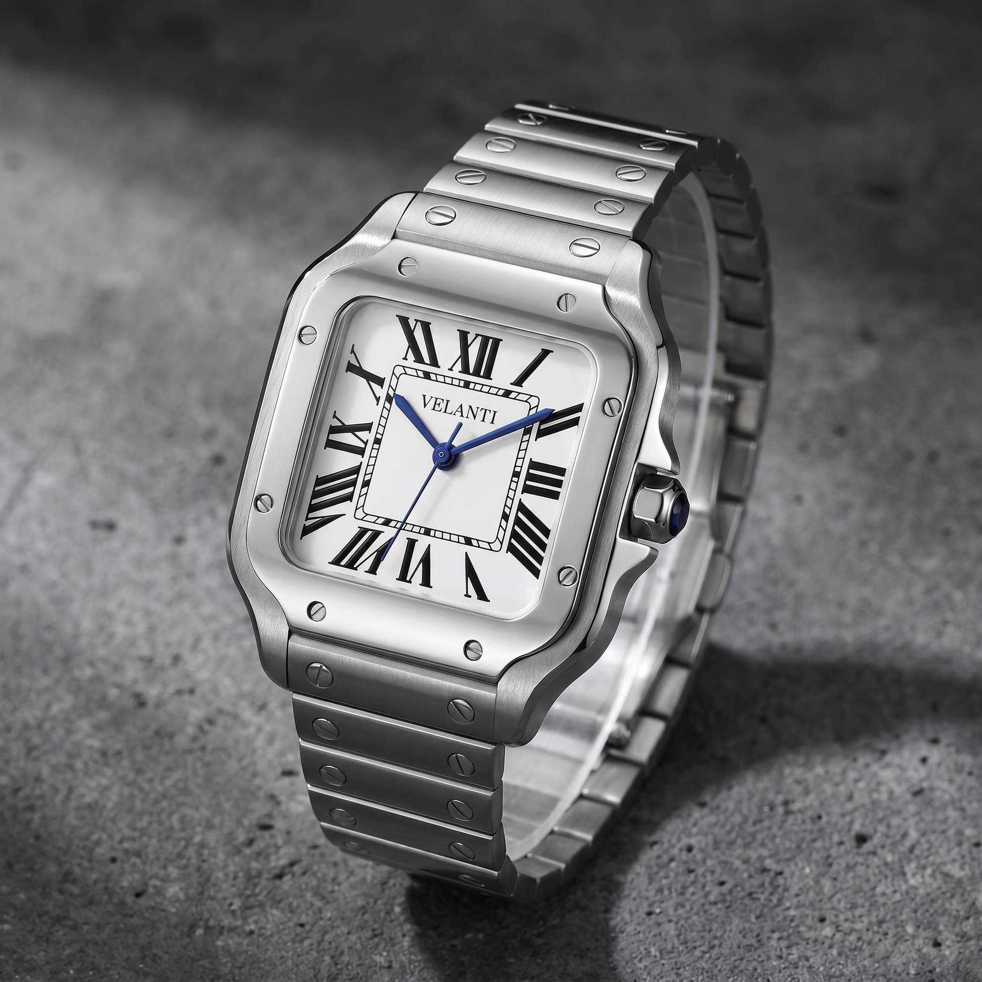 Santos-style custom automatic watch, Velanti Milano Santvel White, bracelet detail photo