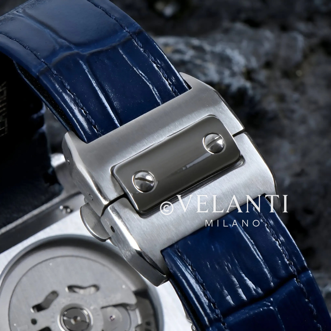 Santos-style custom mod watch, Velanti Milano Santvel White Blue Leather, product photo 5