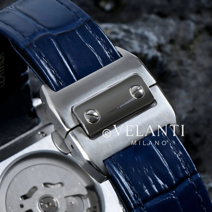 Santos-style custom mod watch, Velanti Milano Santvel White Blue Leather, product photo 5