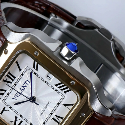 Santos-style custom mod watch, Velanti Milano Santvel White Brown Leather, product photo 5
