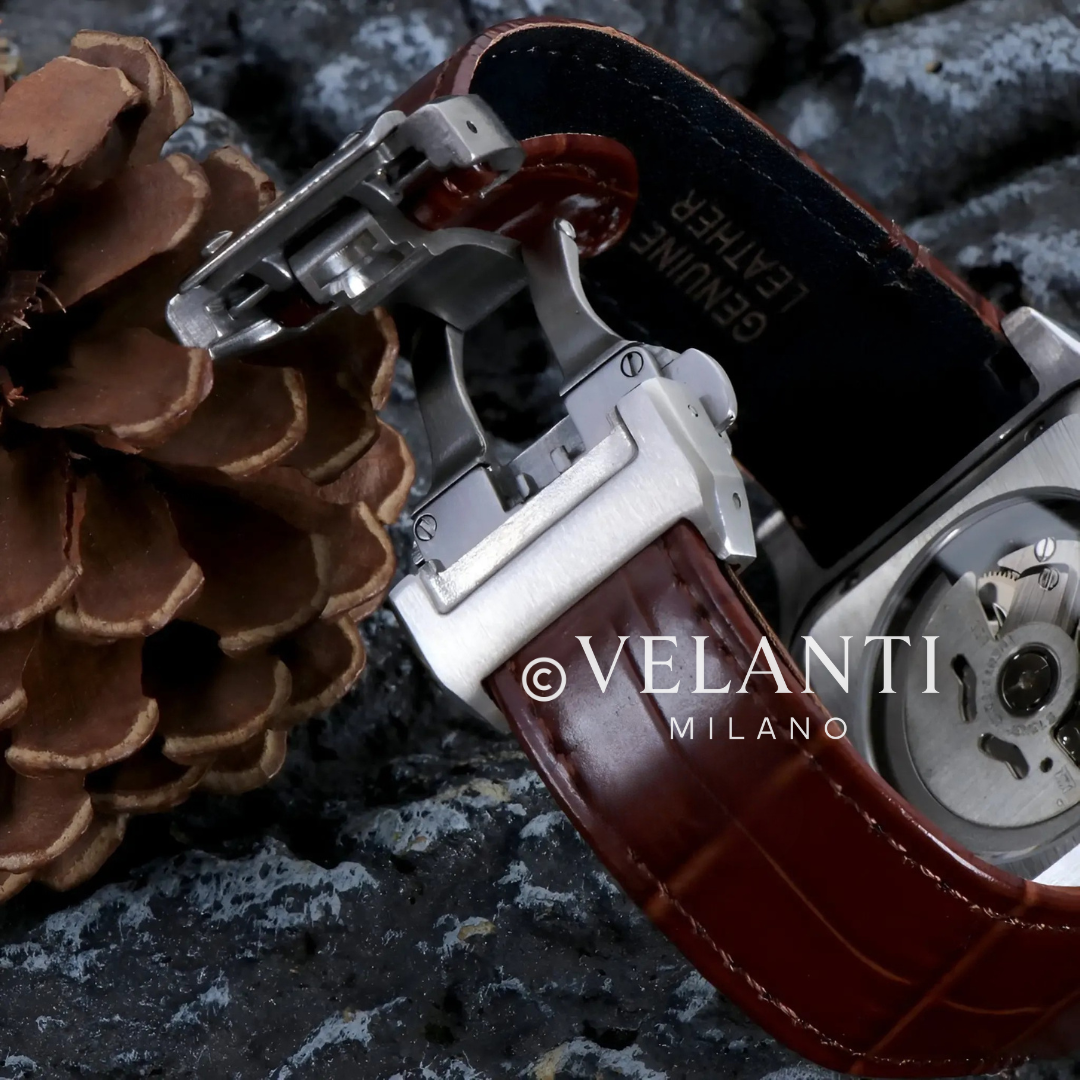 Santos-style custom mod watch, Velanti Milano Santvel White Brown Leather, product photo 6