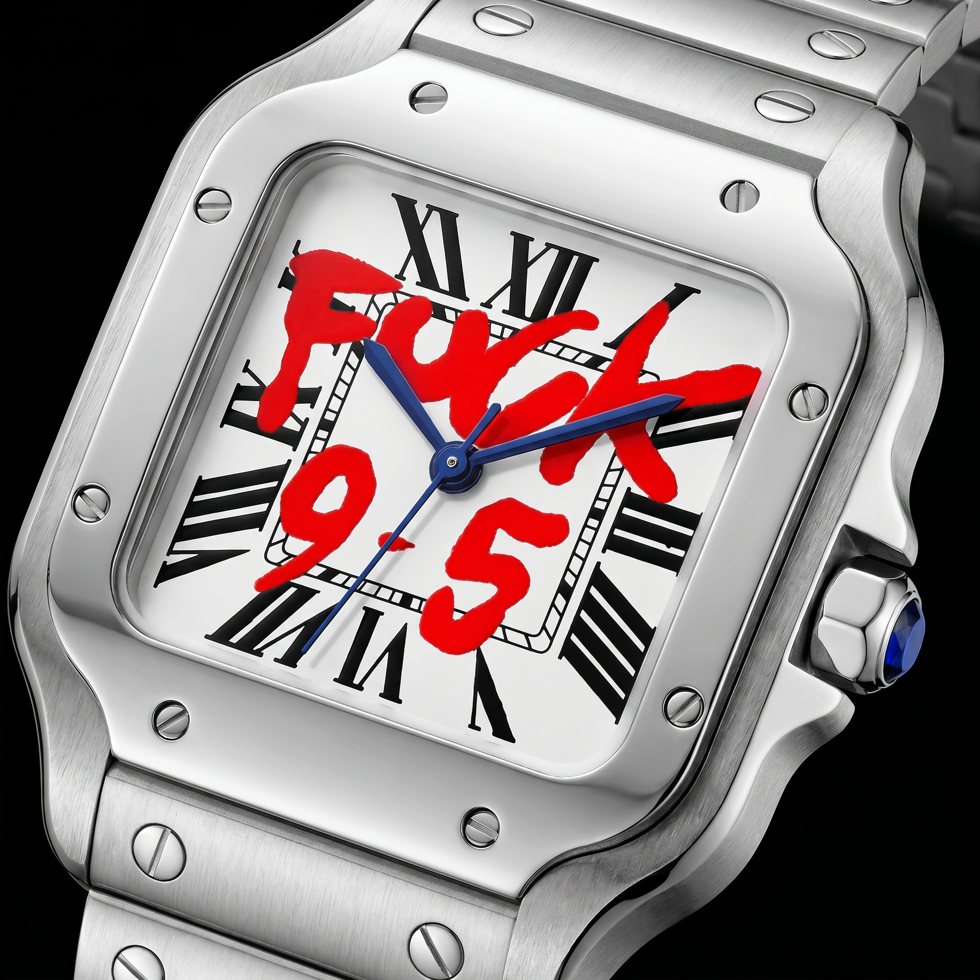Santos-style custom automatic watch, Velanti Milano Santvel White Fck 9 To 5, watch detail photo 11