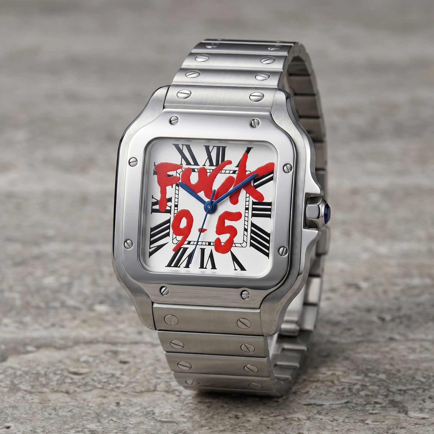 Santos-style custom automatic watch, Velanti Milano Santvel White Fck 9 To 5, watch detail photo 12