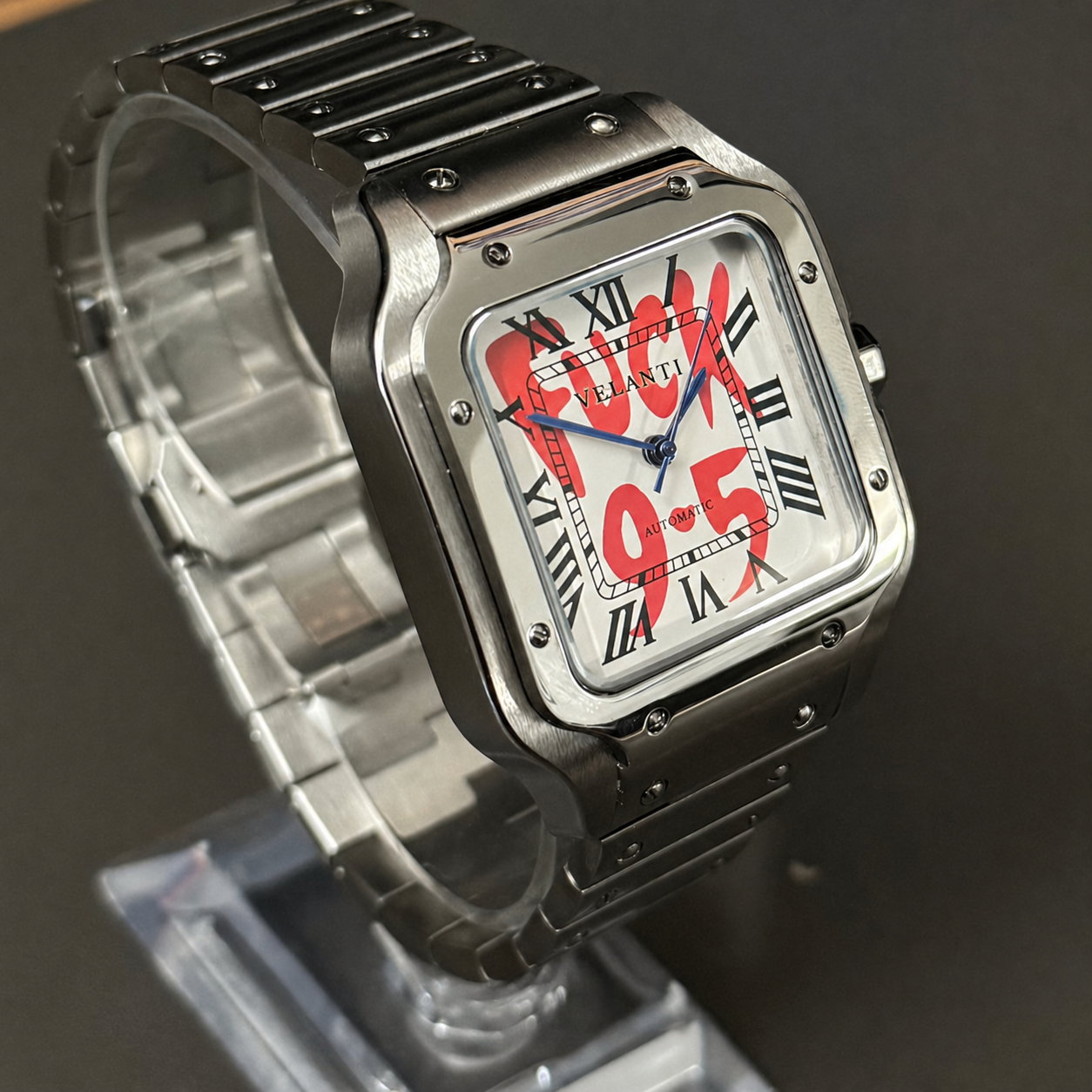 Santos-style custom mod watch, Velanti Milano Santvel White Fck 9 To 5, product photo 4
