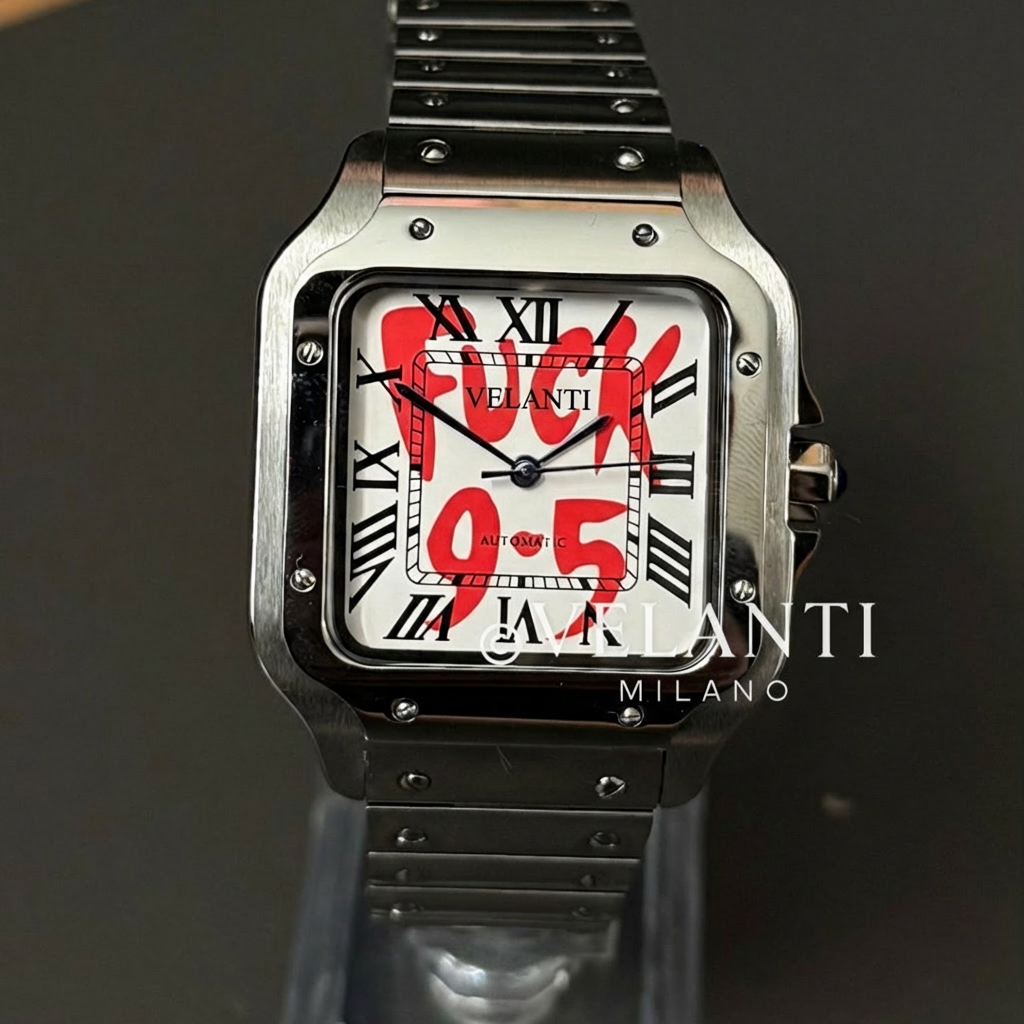 Santos-style custom mod watch, Velanti Milano Santvel White Fck 9 To 5, product photo 6